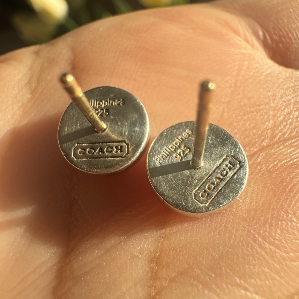 Coach Sterling Silver Medallion Stud Earrings 925 Collectible Legacy - Picture 4 of 6